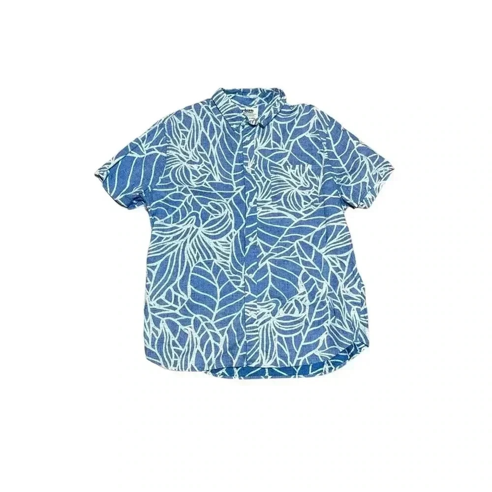 Urban Pipeline Light Blue Tropical Leaf Hawaiian button up Shirt men